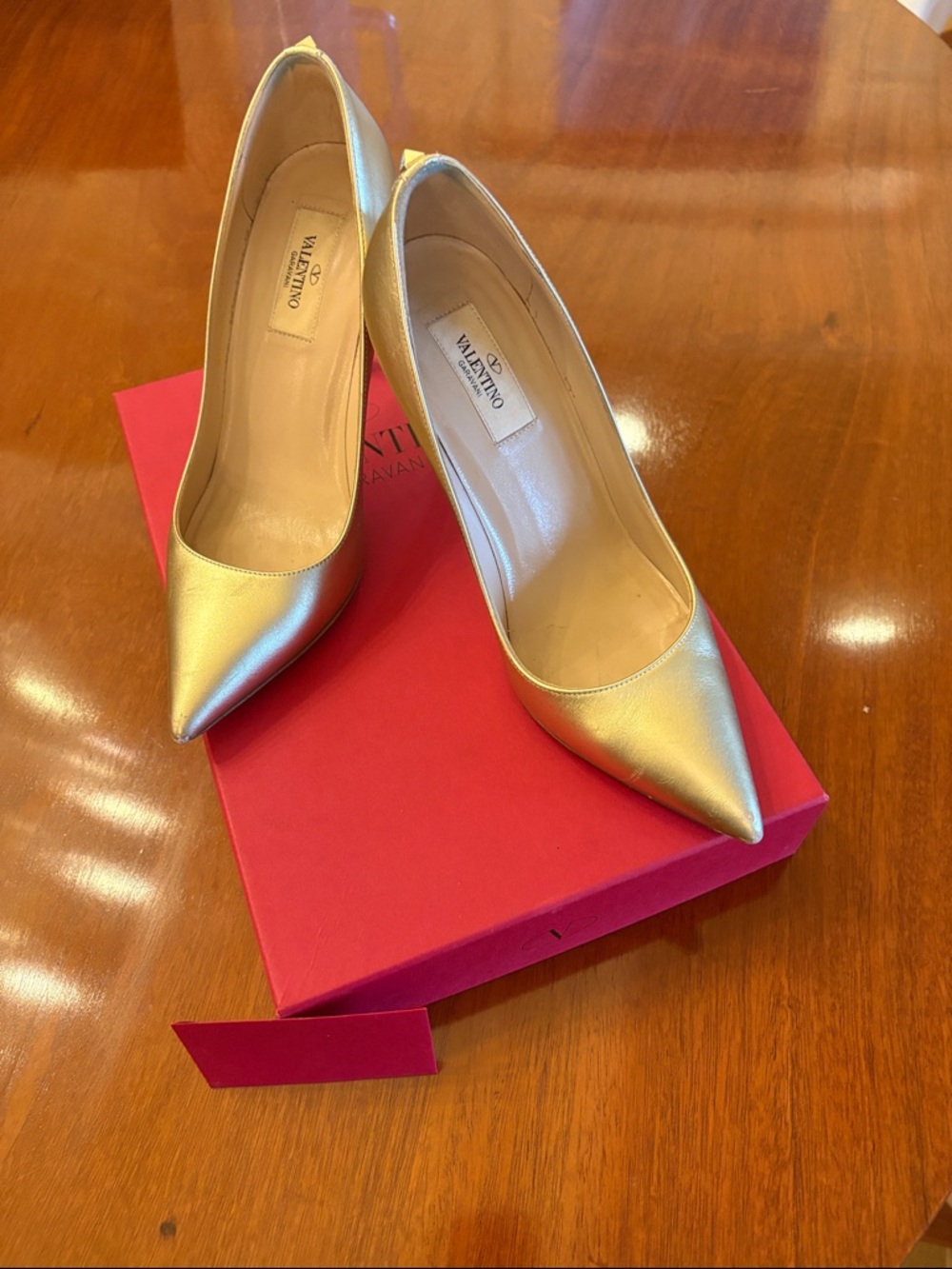 Valentino Metallic Gold Pointed-Toe Pumps size 37